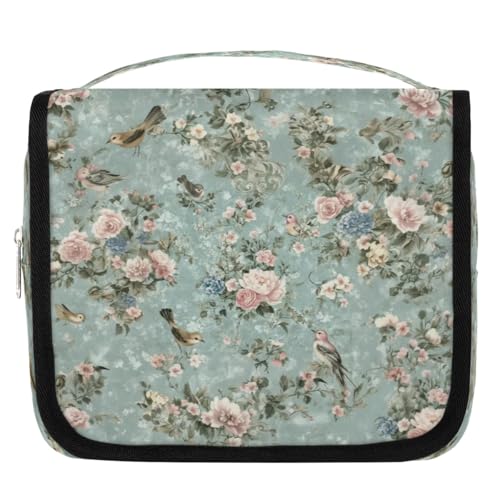 Neceser de viaje con diseño de pájaros y flores vintage para mujeres, hombres, niñas, niños, maquillaje, cosméticos, bolsa de aseo colgante, organizador de artículos de tocador, color, 4.5 L,