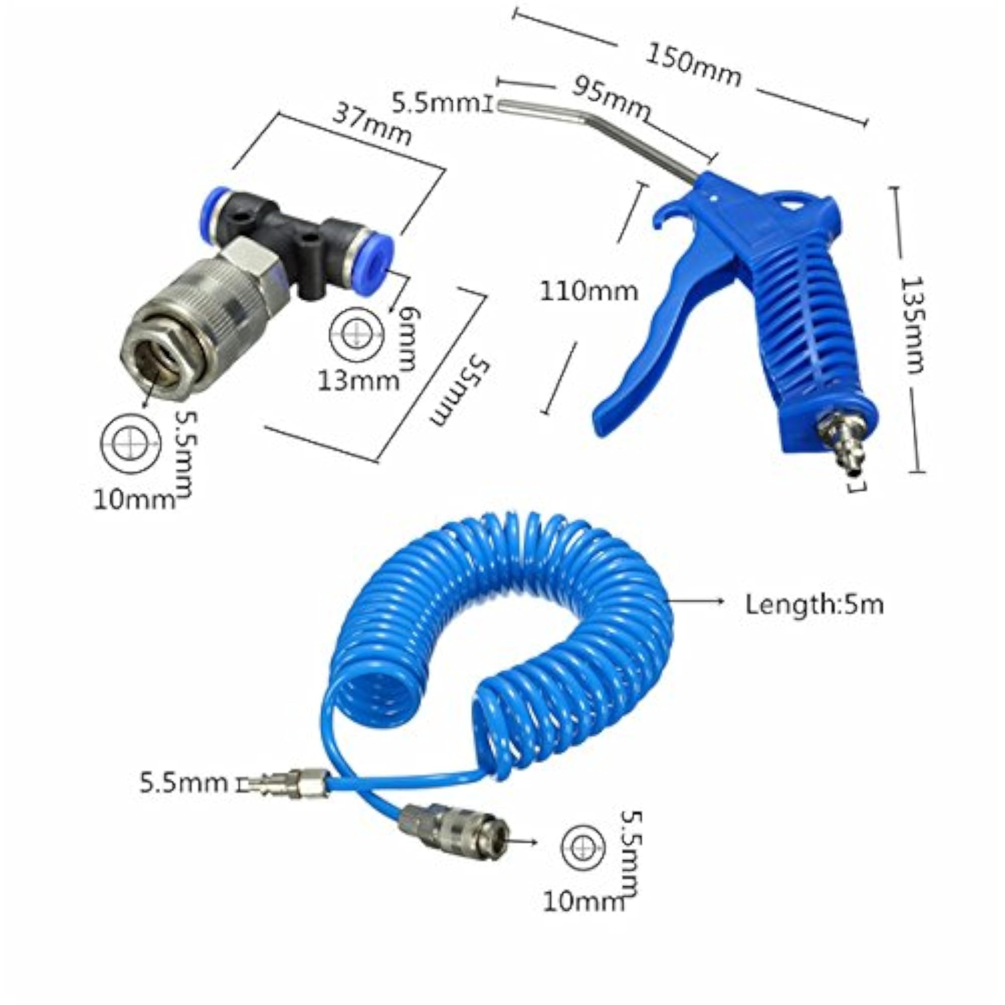 Air Blower Blow Spray Gun with 5m Recoil Hose