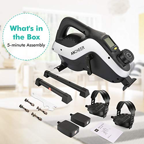 ANCHEER Under Desk Bike Pedal Exerciser - Mini Magnetic Stationary Exercise Bike for Home and Office Fitness, 2-in-1 Peddler Equipment for Knee Leg Arm Strength Training with LCD Monitor