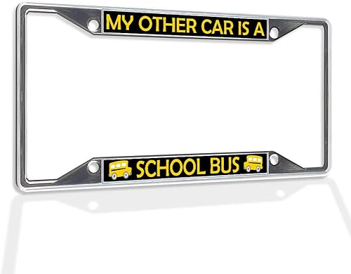 Miniatura 9 de Fastasticdeals Marco de placa de metal para matrícula Mi otro coche es un autobús escolar B resistente a la intemperie accesorios de coche negro 4