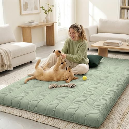 Image of ZonLi Japanese Floor Mattress Futon Mattress King Size, 4 inch Thicken Roll Up Tatami Mat 100% Cotton Washable Cover, Portable & Foldable Floor Bed Mattress for Sleeping, Dormitory, Adult, Green