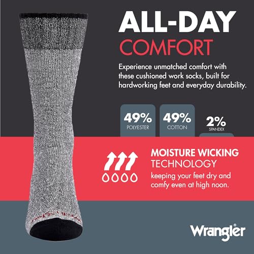 Wrangler Work Socks for Men – Soft Cushioned Mens Crew Socks Size 10-13 (6 Pack)3