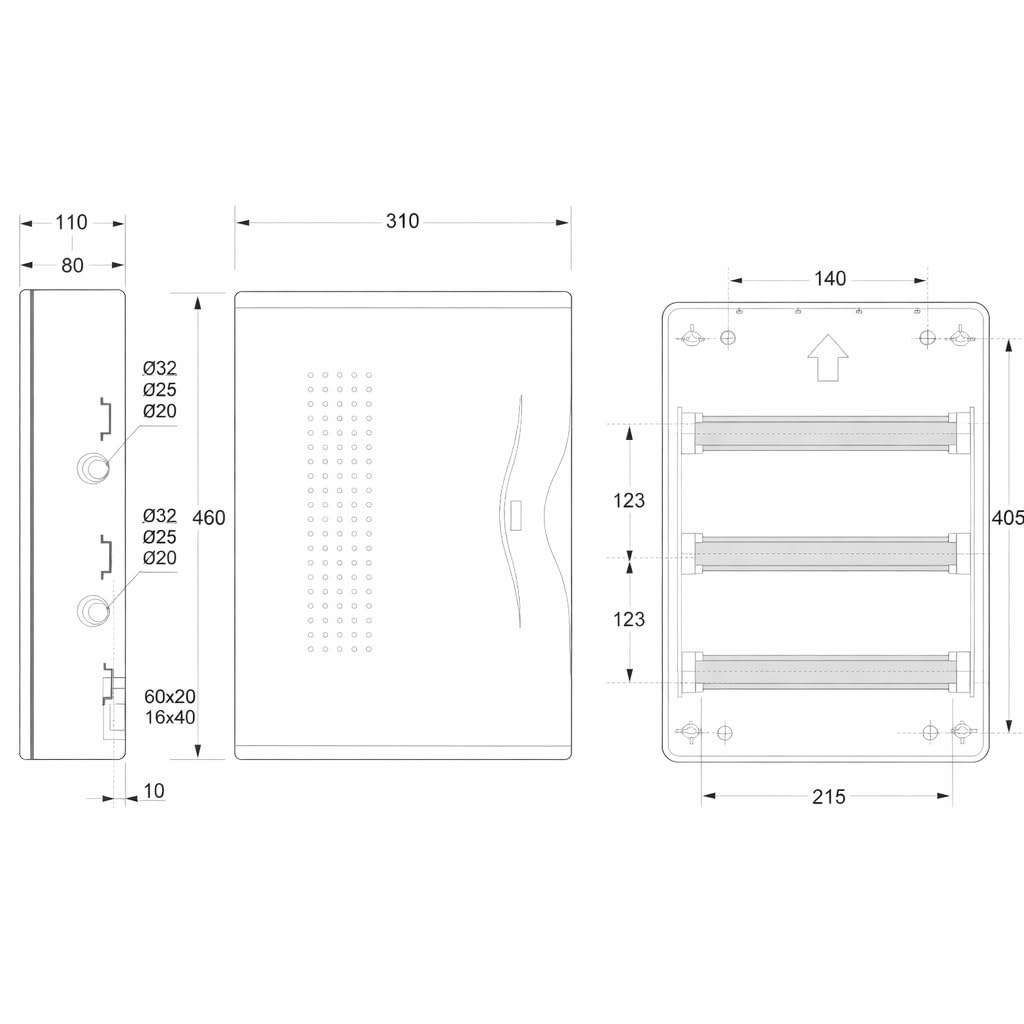 Cuadro Eléctrico de Superficie 36 Módulos 3 Filas 460x310x110mm con Puerta Opaca IP40 400V ABS