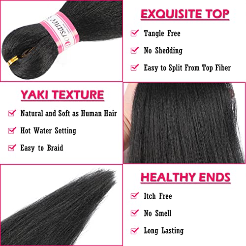 Pre Stretched Braiding Hair 8 Packs 18 Inch Professional Hair For Braiding Easy To Twist Crochet Braids Hot Water Setting Yaki Straight Synthetic Hair Extensions (#1B) #TOP2