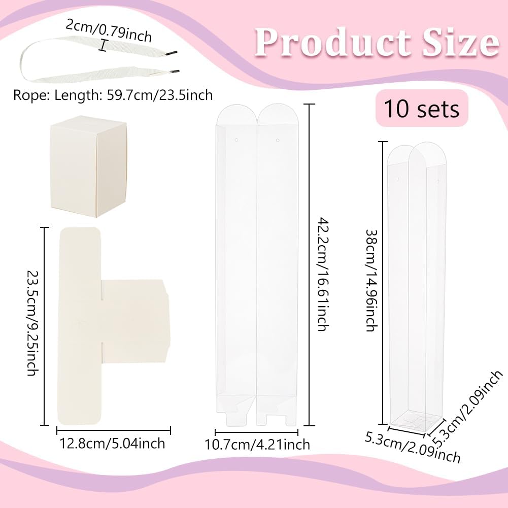 BENECREAT 10Pcs Clear Flower Packing Boxes, Floral White Single Rose Flower Box Empty Bag, Flower Gift Boxes for Graduation, Wedding, Birthday, Anniversary, Hallowmas