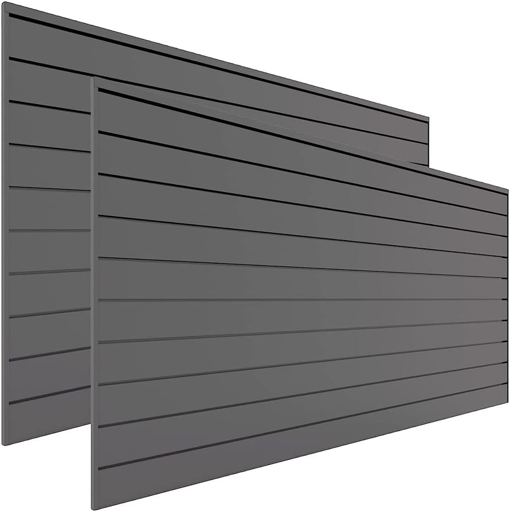 Garage Storage PVC Slatwall Panels - 2 Packs of 8 ft. x 4 ft. Sections (20 Single slats which Make up 64 sq.ft Once Installed) (Charcoal) (Dark Gray)