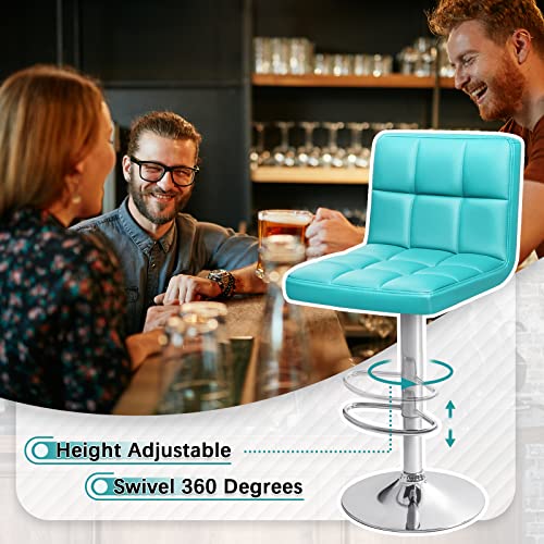 Image of Homall Bar Stools Modern PU Leather Adjustable Swivel Barstools, Armless Hydraulic Kitchen Counter Bar Stool Extra Height Square Island Barstool with Back Set of 2 (Leather, Blue)