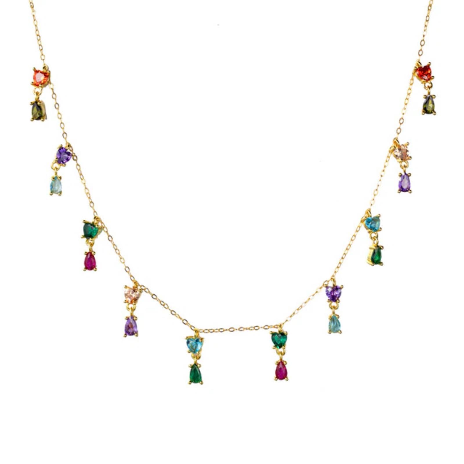Weav 925 Sterling Silver Gold Colorful Zircone Cz Charm Pendant Choker Women Party Wedding Jewelry Arcobaleno Colorato