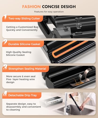 90KPa Portable Vacuum Sealer Machine for Food, One-Touch Open Lid, Detachable & Easy to Clean, Vertical Placement Saves Space, Powerful Suction for Freezer Bags & Food Storage #4