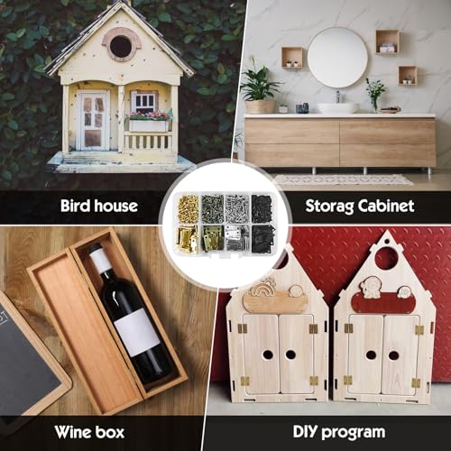 Bohoray 120 Stk Scharniere Klappbar Klein, Abgerundete Ecken Mini Schanier 16 * 13 mm, 4 Farben Metall Scharniere Klein mit 480 Schrauben, 1 Schraubendreher für Schmuckbox Cabinet Holzkiste DIY