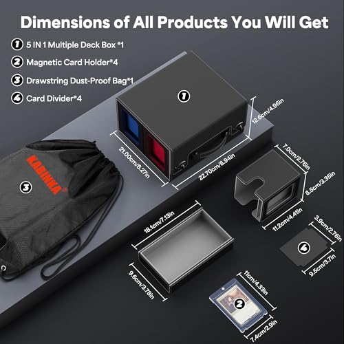 Image of Kabinka Commander Deck Box for MTG with Handle, Multi Deck Case with Large Dice Tray Fits 400+ Double-Sleeved Cards, 5 IN 1 TCG Card Storage Box with Commander Display, 35PT Card Holders (Colorful)