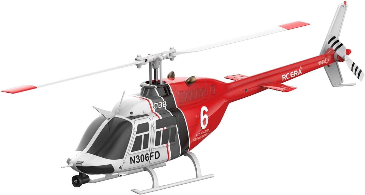 RC ERA 4CH C138 Bell206 6-Axis Gyro Stabilized, No-aileron Micro RC Single-Rotor Helicopter - 1/33 Scale Remote Control Helicopter, RC Aircraft RTF for Adults, Beginners (Red (YX-C138-RTF-R))