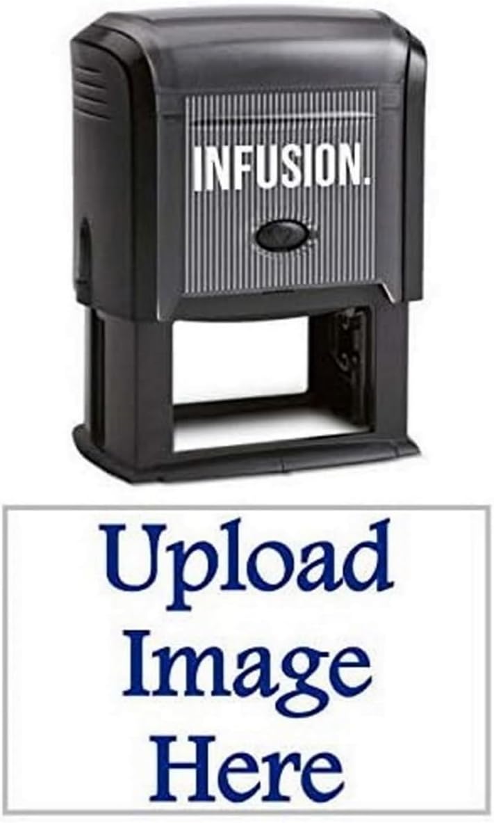 Infusion 1-1/2" x 2-3/8" Custom Logo, Large, Rectangular Self-Inking Logo Stamp, Light Brown