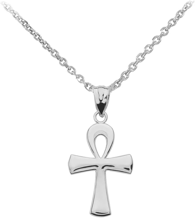 Polished 925 Sterling Silver Egyptian Ankh Cross Charm Pendant Necklace