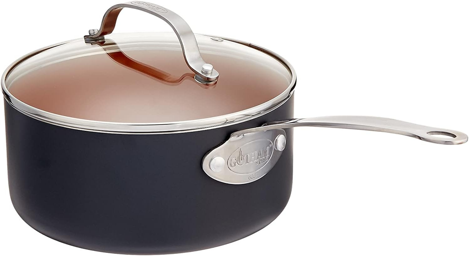 Gotham Steel Nonstick 1-Quart Sauce Pan with Ceramic and Titanium Copper Coating and Tempered Glass Lid – Dishwasher