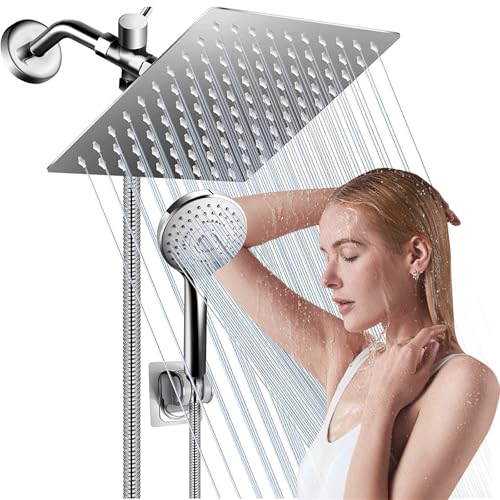 Regaderas para Baño, Regaderas para Baño de Lluvia de Alta Presión, Set de 8'' Cabeza de Ducha de Alta Presion, Regaderas para Baño con 3 Modos Regadera de Mano，con Manguera,...