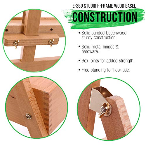 U.s. Art Supply Large Wooden H-Frame Studio Easel With Artist Storage Drawer And Shelf - Mast Adjustable To 75" High, Sturdy Beechwood Canvas Holder Stand - Organized Painting, Drawing Sketching #TOP3