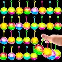30 Pcs Bouncy Light up Ball Double Color Spiky Ball with Rope LED Flashing Light Spiky Toy for Kids and Adults Birthday Party Favors Carnival Prizes Classroom Rewards