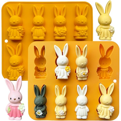 3D Easter Bunny Silicone Molds for Chocolate 2 Pack Large Easter Bunny Chocolate Candy Molds for Baking Easter Jello Soap Molds for Hot Chocolate Bombs Ice Cube Candle Cupcake Decorations