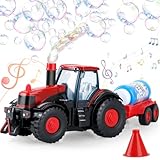 Britik Tractor Bubble Machine for Kids 3 4 5 6 Years Old Boys: 2 in 1 Farm Tractor Toy Automatic Bubble Blowing with Lights & Sounds, Indoor Outdoor Toys for Toddlers, Ideal Gifts for 3-8 Year Olds