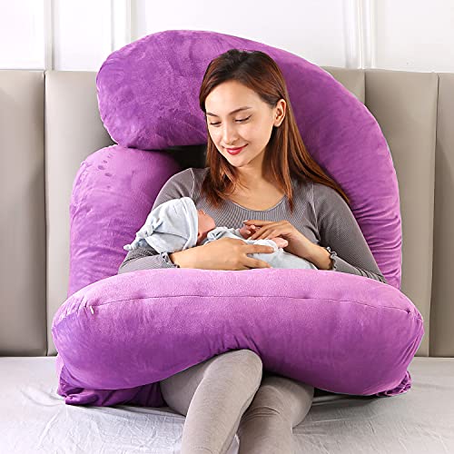 Ajiaaione Pregnancy Pillow U-Shaped Pillow Full Body Pillow For Maternity Support Sleeping Pillow With Velour Cover (Purple) #TOP3