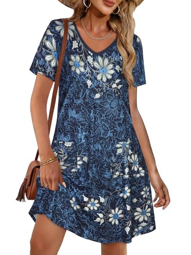 Image of CHICGAL Summer Dresses for Women V Neck Short Sleeve Casual Loose T Shirt Sundress Beach Cover Ups with Pockets 2026