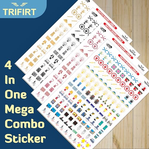 Image of TRIFIRT 600 Switch Board Button Self Adhesive Stickers for Plastic Surface for Home,40+ Icons for Fan Light Fridge AC,4 in 1 Gold,Rose Gold,B /W & Colourful Labels for Switchboard,1.5 cm