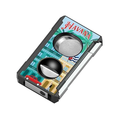 VYSLZ Cigarrskärare 4-i-1, V-skuren giljotin med stans och nål, mönstrad manuell fickverktygssats i metall (grön)