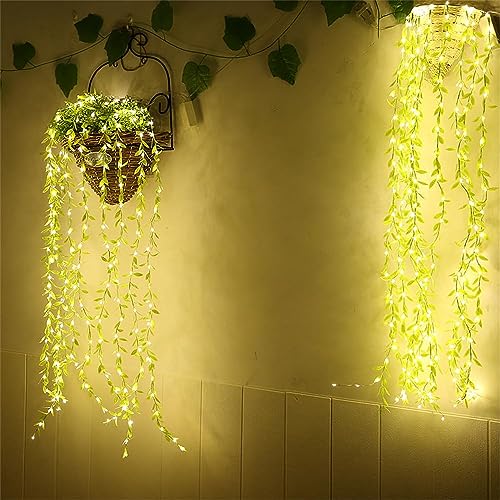 Image of LED Leaf String Light with Artificial Green Vine 2 Meter | Warm White Fairy Lights for Home Decoration, Diwali, Wedding, Bedroom, Balcony, Garden & Party Decor