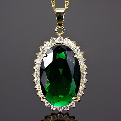 RIZILIA Lady Fashion Jewellry 1 Oval Cut Green Emerald Gem Gold Tone Pendant Necklace3