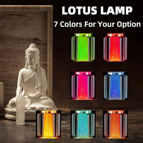 Image of Lotus Flower Lamp Palace Crystal 7 Color LED Buddhist Meditation (10in) | Soft Lighting;Multi-scene Decor;Alloy Glass;Dual Function;Zen Symbol