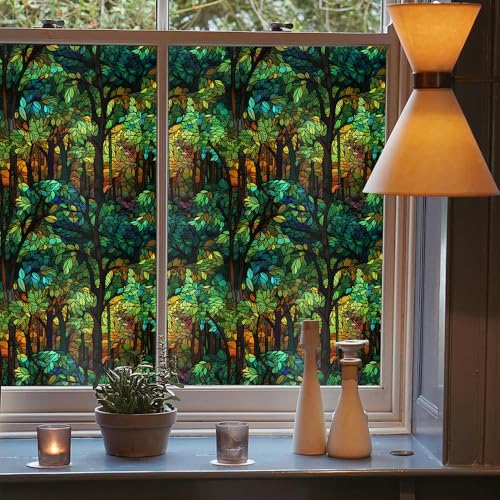 Vinilo decorativo para ventana efecto vitral verde y marrón miniatura 3
