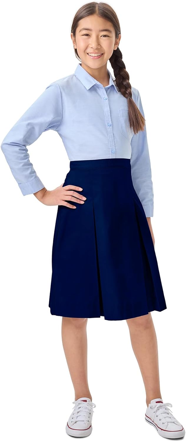 Classroom Uniforms Girls Longer Length Kick Pleat Skirt School Uniform Skirt with Button Waist & Side Zip Classic Fit - Image 4