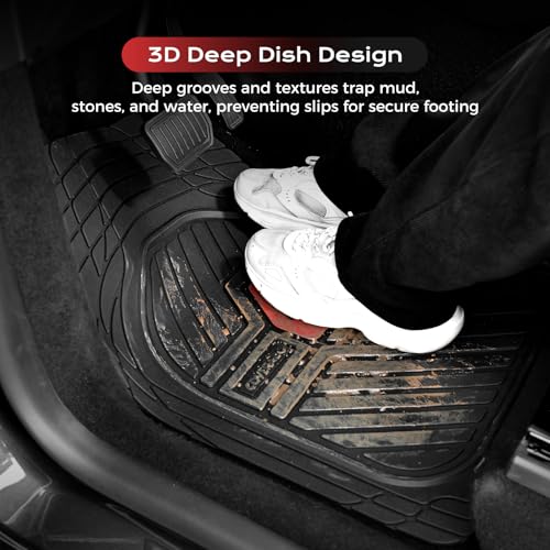 Image of Coverado Car Mats Full Set, All Weather Floor Mats for Cars, Waterproof Deep Dish Automotive Floor Mats with Anti-Slip Backing, Car Floor Mats Universal Trim-to-Fit for Most Cars Trucks, BlackRed