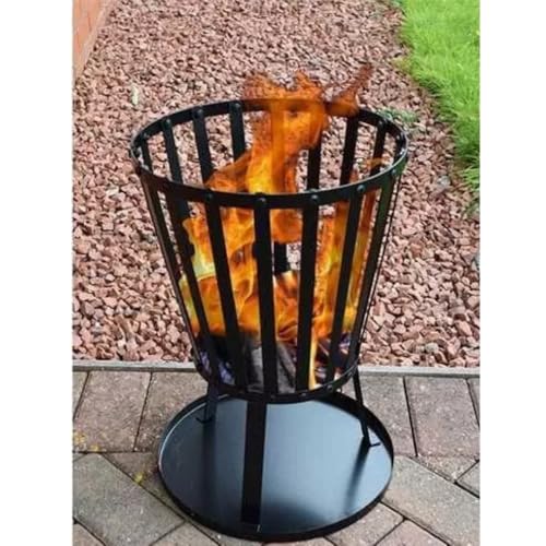 Marco Paul Black Steel Outdoor Fire Pits for Garden with Ash Tray - Large Brazier Effect Portable log Burner, Circular Basket Fire Pit BBQ log Burner, Metal Fire Pits for Beach, Camping, Patio