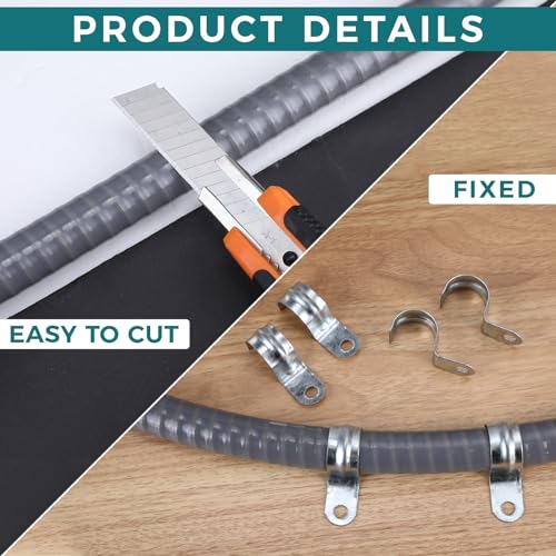 Hosuly 35 ft Electrical Liquid Tight Conduit and Connector Kit Flexible Non Metallic 1/2 Inch 35 ft Conduit 5 Angle and 7 Straight Fittings Conduit Straps - Thumbnail 5
