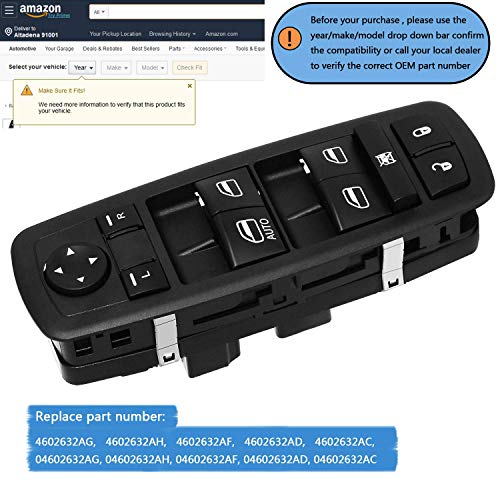 Front Driver Side Power Master Window Switch Compatible with 2009-2012 Dodge Journey 2008-2012 Dodge Nitro 2008-2012 Jeep Liberty Replace# 4602632AG - Thumbnail 2