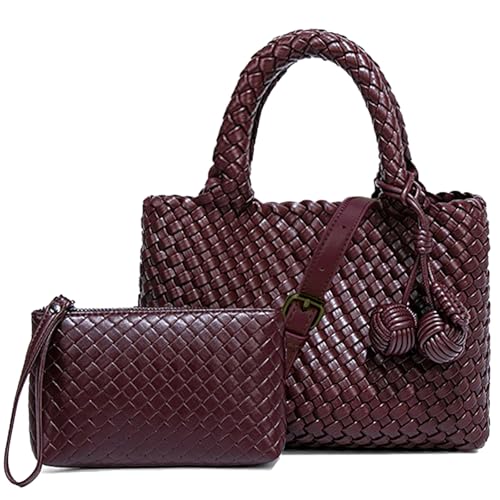 Image of Woven Tote Bag for Women with Coin Purse, Foldable Chain Small Crossbody Handbags, Fashion Shoulder Bag, Hobo Satchel