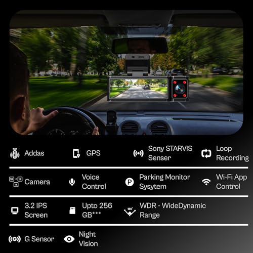 Image of Nextro X900 TriVision Dashcam, 4K Front + 1K Rear + 1K Cabin Triple Channel, Sony STARVIS, ADAS, GPS, 180 Cabin Fisheye, 6G+IR Lens, Wi-Fi App, Night Vision, WDR, G-Sensor, Voice Recording