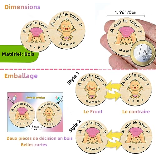 FANAOREN Cadeau Naissance Fille Garcon, Pièce de Décision de Nouveaux Parents, Cadeau Bebe en Bois, Cadeau Bapteme Fille Garcon, Cadeau Jeune Maman/Femme Enceinte/Futur Papa/Bebe Naissance (B) – vue 2
