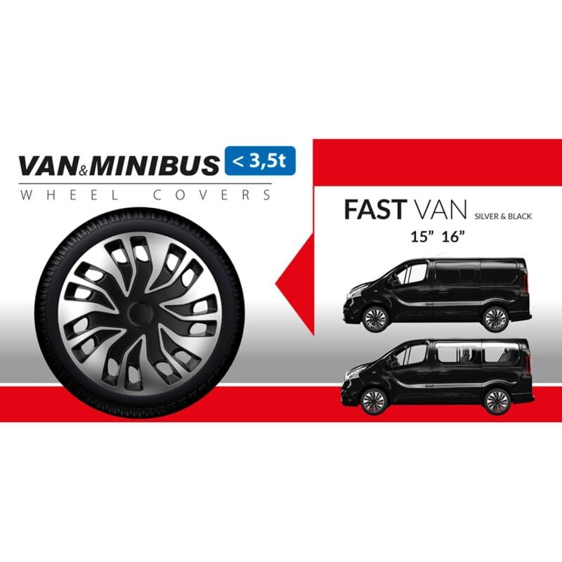 Radkappen Radzierblenden kompatibel mit FIAT Ducato Fast-Van 15 Zoll Silber,Schwarz 4 Stück
