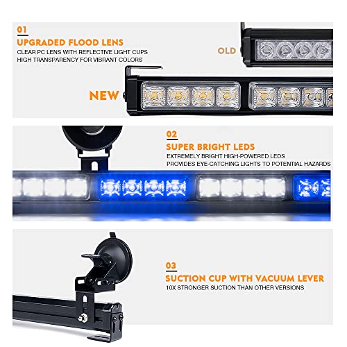 Xprite 31.5 Inch LED Traffic Advisor Strobe Light Bar, 21 Modes w/Suction Cup Mount, Windshield Deck Caution Lightbar for Construction Towing Snow Plow Pickup Work Trucks Cars - White Blue by Xprite - Image 2