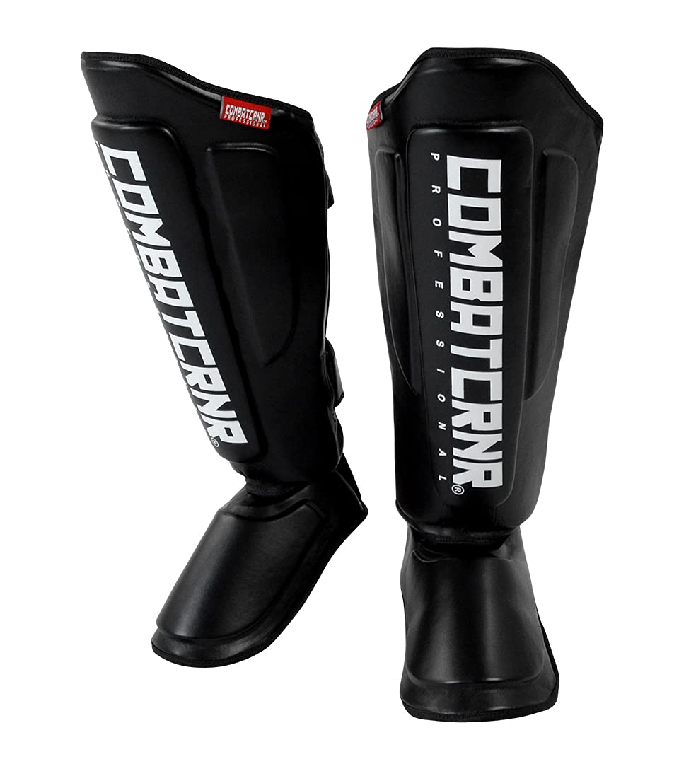 Supreme Shin Guards | Protective Leg Pads | MMA MuCombat Corner Supreme Leather Muay Thai Shin Guards | Full Leg Protector Pads and Fighting Training ay Thai Boxing Training Kickboxing | Black | Large