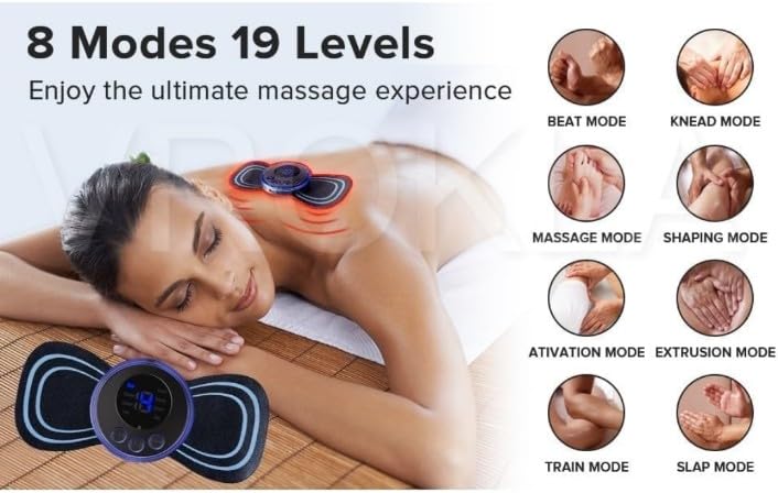 REBONICX Full Body Mini Butterfly Tens Massager With 8 Modes, 19 Levels Electric Rechargeable Portable EMS Patch For Shoulder, Neck, Arms, Legs, Neck, Men/Women, Black REBONICX Full Body Mini Butterfly Tens Massager With 8 Modes, 19 Levels Electric Rechargeable Portable EMS Patch For Shoulder, Neck, Arms, Legs, Neck, Men/Women, Black