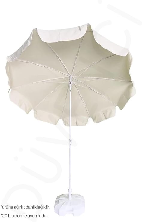 Mega Şemsiye 10 Telli Kalın Polyester Kumaşlı Balkon, Plaj Şemsiyesi (Bidon Hariç) - Krem