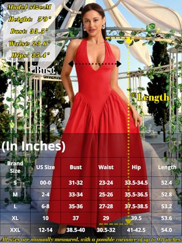 Image of ChiaoLezhee Deep V Neck Dress, Halter Maxi Dresses, Vacation Date Night, Sexy for Women Corset Flowy Wedding Guest Drop Waist
