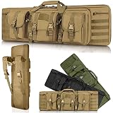 SJASD Gewehrtasche 2 langwaffen,Lange Jagdtasche,waffentasche für langwaffen abschließbar,mit Doppelfach & 3 Große Zubehör Beutel,für Outdoor Tactical Gewehr,Khaki,118cm