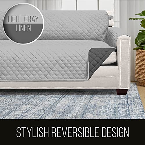 Sofa Shield Patented Couch Slip Cover, Large Cushion Protector, Reversible Stain And Dog Tear Resistant Slipcover, Quilted Microfiber 78” Seat, Washable Covers For Dogs Pets Kids, Lt Gray Charcoal #TOP4