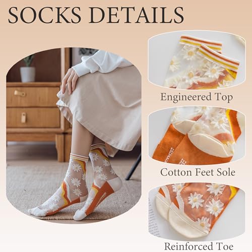 YFUNNLE 5 Pairs Womens Sheer Socks Summer Thin See Through Mesh Transparent Socks for Women Size 6-93