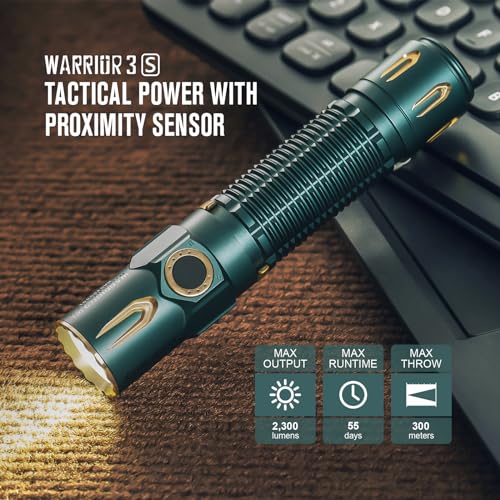 OLIGHT Warrior 3S 2300 Lumens Rechargeable Tactical Flashlight, Compact Dual-Switches LED Bright Light with Proximity Sensor, Powered by Customized Battery for Emergency (Dream Blue) - Image 3